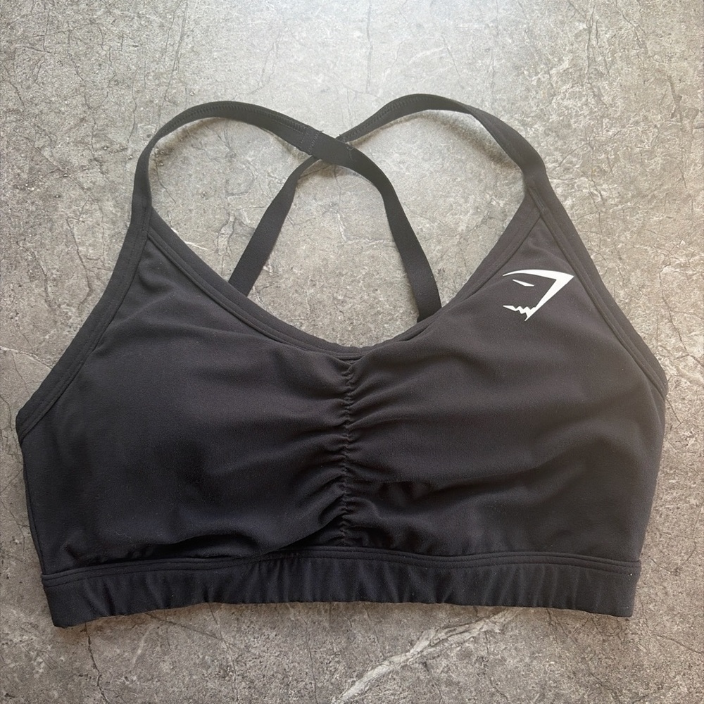 Gymshark Black Ruched Strappy Sports Bra